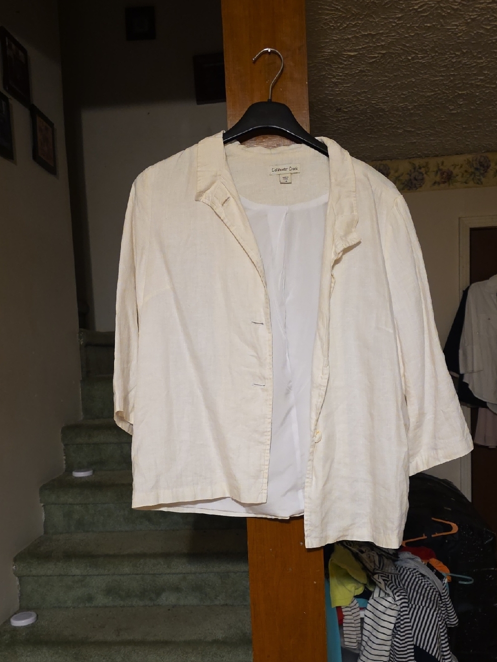 Coldwater Creek Cream Linen-Blend Open-Front Jacket